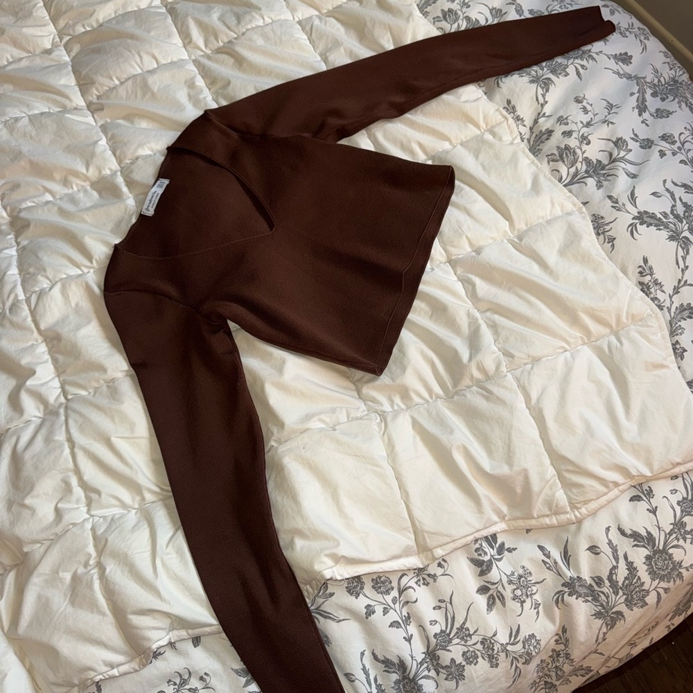 Deep Brown V-Neck Crop Top